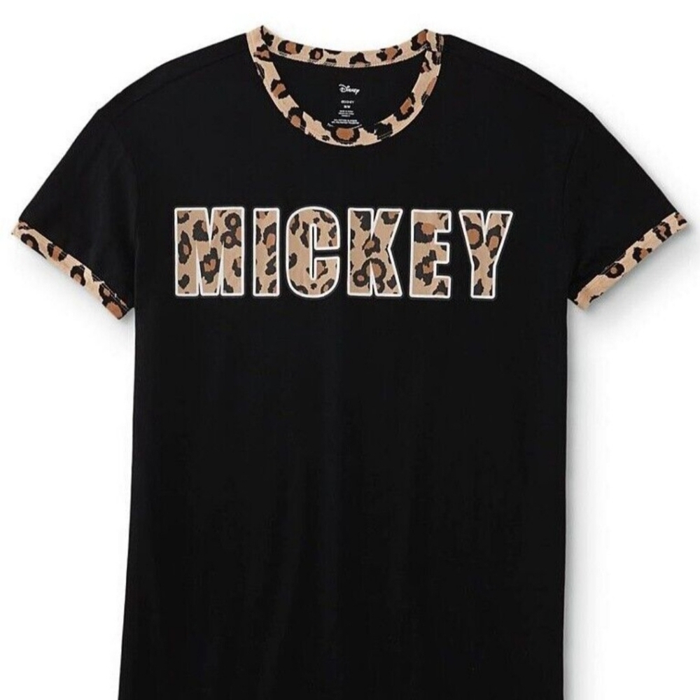 Disney Mickey Mouse Leopard Short Sleeve Pajama Shirt Size Medium